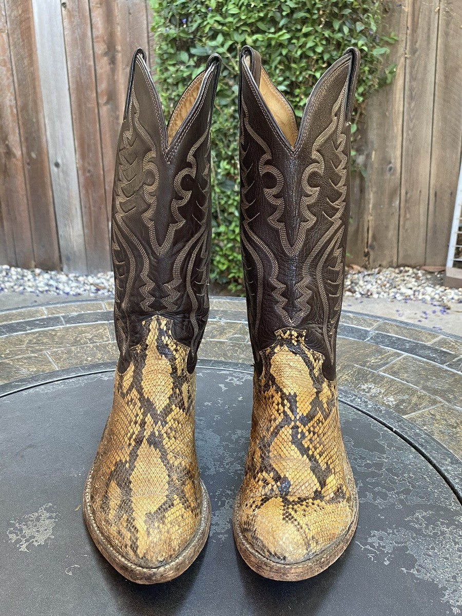 Justin Python Snakeskin Cowboy Western Boots Mens Size 8.5 D  display picture 1