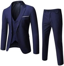 Men s Slim Fit One Button 3-Piece Blazer Dress Business Wedding Coat Pant Suit