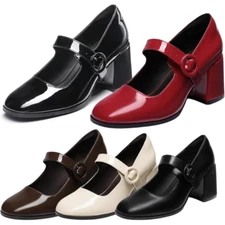 Women Mary Jane Pumps Low Chunky Block Heel Close Toe Dress Shoes