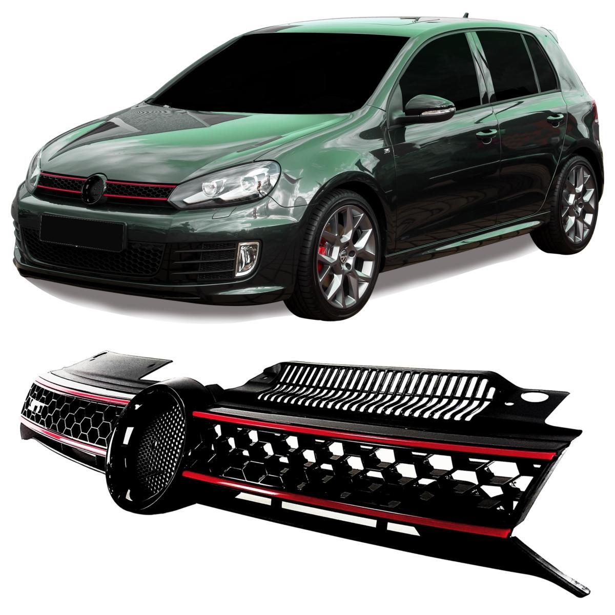 Calandre Golf 6 sans emblème en ABS noir et liseré rouge pour modèles 2008 à 2012