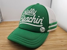 Roxy Trucker Hat, Totally Beachin Two Stripe, Green Cap  White Mesh, Snapback