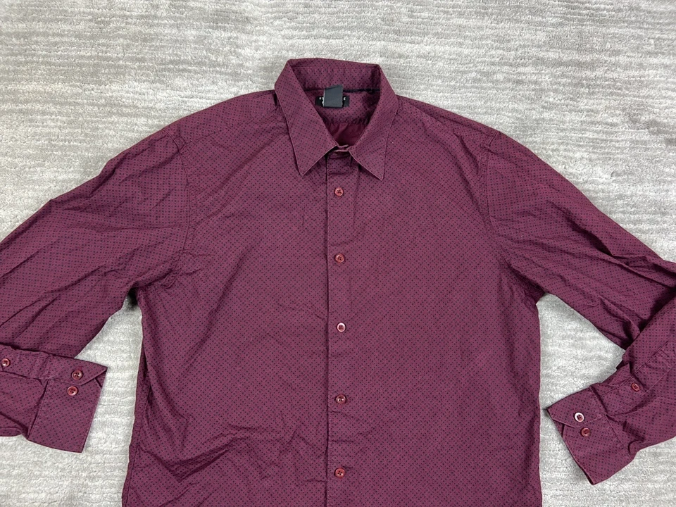 Structure Shirt Mens Medium 38-40 Red Geometric Premium Woven Long Sleeve - Image 2 of 4