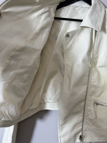 David's Bridal “Happily Ever After” Vegan Moto Jacket Sz M Wedding White - Picture 12 of 21