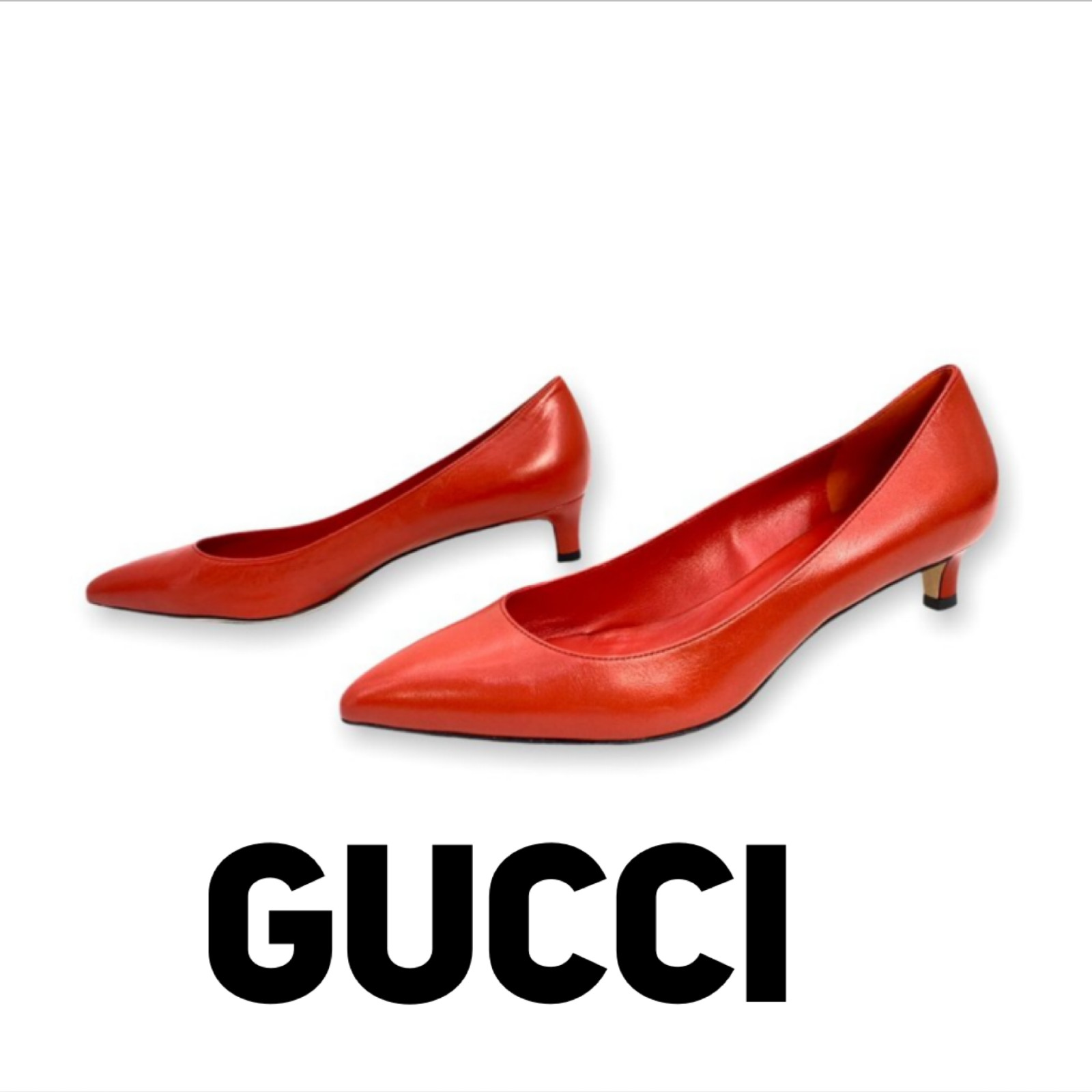GUCCI Orange Red Oxidation Leather Gloria Kitten Heel… Gem