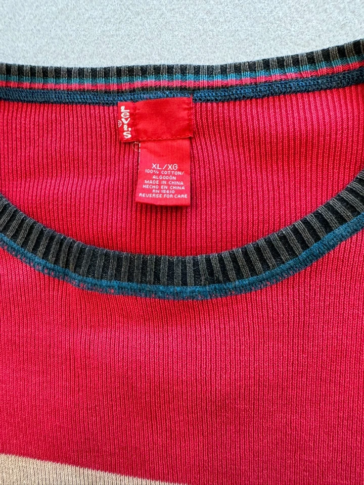 Suéter Levi's Para Hombre XL Rojo Rayas Tejido Informal Vacaciones Pullover Crew Foto 2 de 4