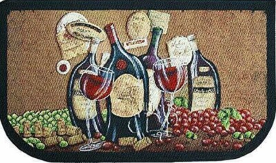 PRINTED KITCHEN RUG (18''x30'') GRAPES & DANCING WINE BOTTLES, D Shape, KH