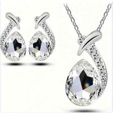 3pc Earrings Necklace Jewelry Set Plated White K Zirconia Women Girls Gift New