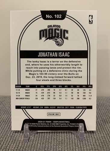 2020-21 Panini NBA Hoops Jonathan Isaac /59 Blue Explosion - Orlando Magic - Picture 6 of 7