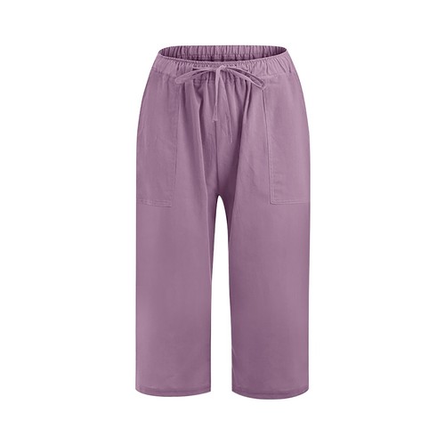 Summer Fashion Women's Crop Length Pants Cotton Flax Elastic Leisure Trousers - Picture 68 of 79