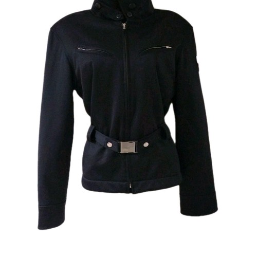 London Jean Black Fitted Casual Biker/Moto Style Jacket Stretch Waist Belt SMALL - Picture 10 of 21