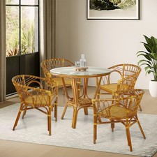Juego de comedor interior de mimbre de ratán de 5 piezas, mesa Denver con 4 sillas Nevada