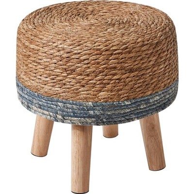 Natürliches Seegras Hocker mit Pinienbeinen, Handgefertigt, Landhausstil, Blau