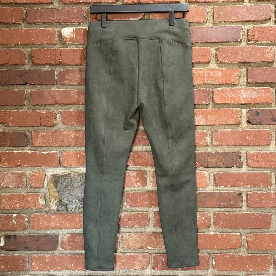 Spanx Leggings Pants Women Medium Petite Olive Green Faux Suede Pull On Stretch  - Image 2 of 4