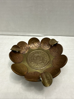 Vintage Mexican Aztec Calendar Coin Ashtray. 1974. Beautiful Piece Of Art