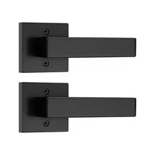 2-Pack Dummy Door Lever, Single Side Pull, Square Design, Black Finish