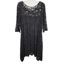Lane Bryant Women 18/20 Dress Black Floral Lace 3/4 Sleeve Lined Shift Tunic
