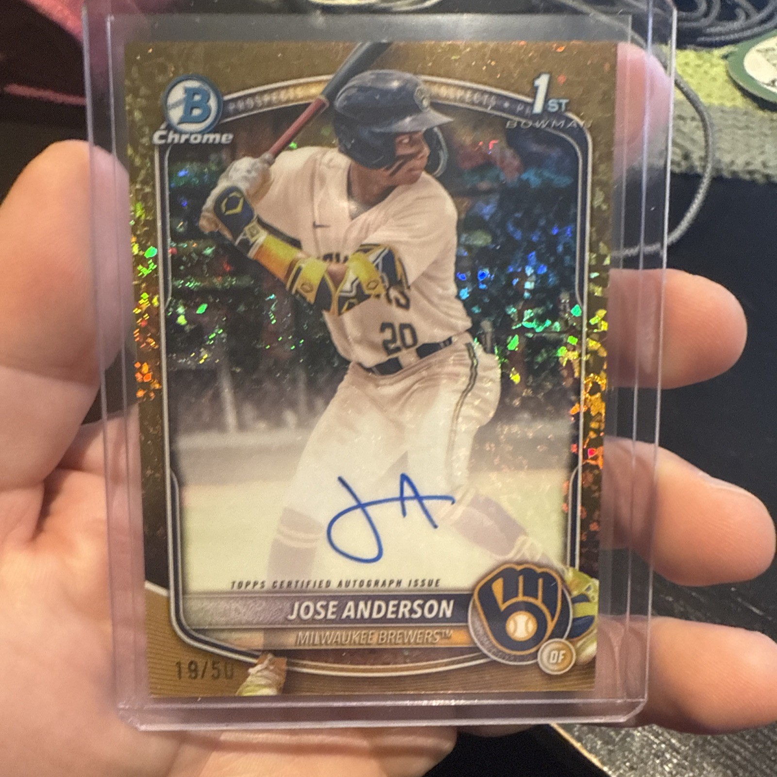 2025 Bowman Chrome Jose Anderson 1st Bowman GOLD MINI DIAMOND AUTO /50 Brewers