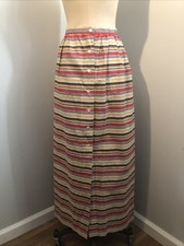 Vintage 70s Stripe Seersucker Maxi Hostess Skirt Button Front High Waist XS Mod
