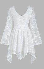 Solid V Neck Ruffle Lace White Mini Dress “Cider” Brand NWT Size S Long Sleeve