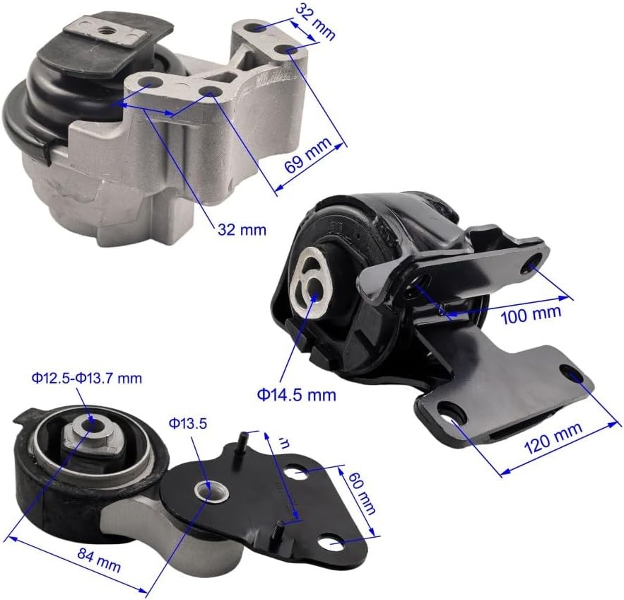 3PC Engine Motor & Trans Mount Set Compatible with 2007 - 2014 Ford Black 