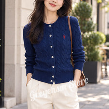 POLO RALPH LAUREN Royal Blue Cable Knit Cardigan Sweater Women's Size M NWT