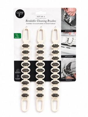 Core Kitchen Bendable Cleaning Brushes Set of 3 Flexible Hard-to-Reach Brush