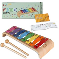 Wooden Xylophone for Kids and Toddlers, Curved Design, 8 Notes of Rainbow Col...