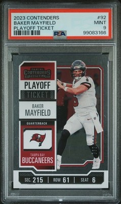 2023 CONTENDERS PLAYOFF TICKET #92 BAKER MAYFIELD 32/199 PSA 9