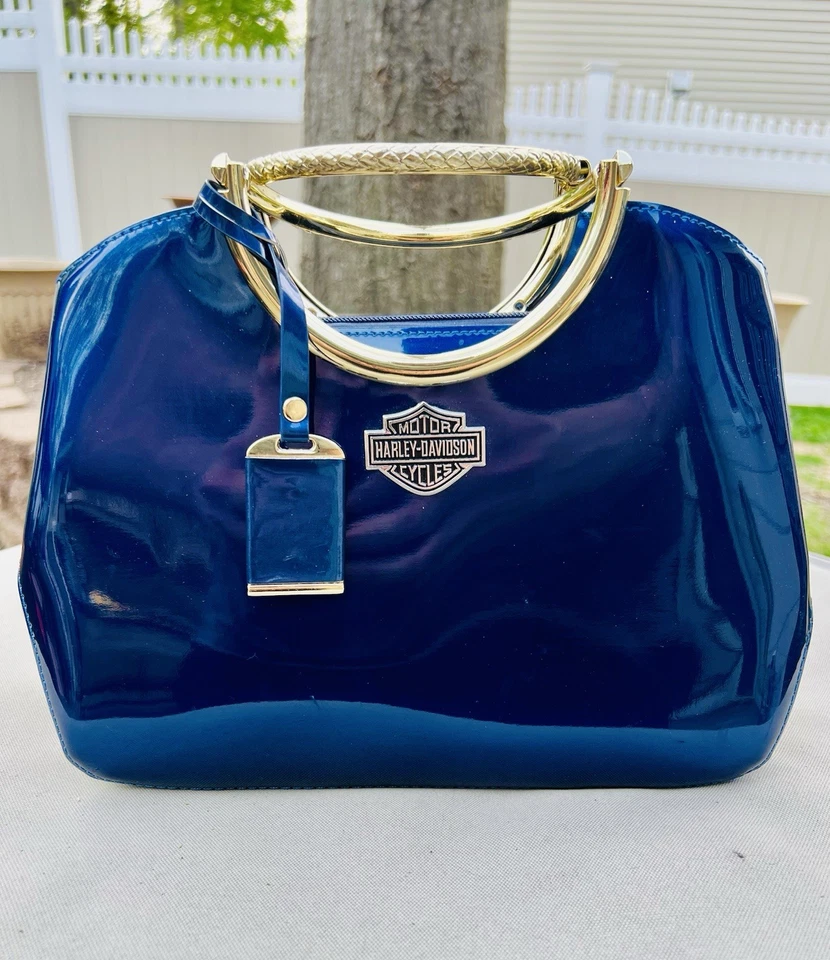 Bolso de mano/cartera vintage Harley Davidson azul imitación cuero vinilo/mango tono dorado/ Foto 3 de 4