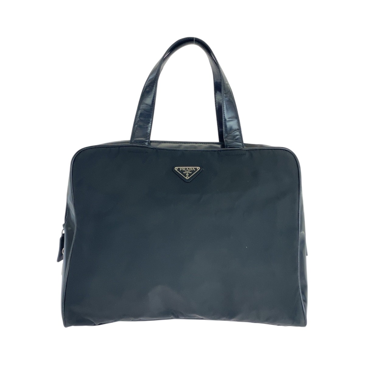 PRADA Black Nylon Logo Tessuto Triangle Tote Bag Handbag