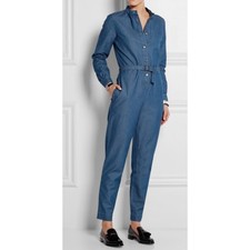 A.P.C. Texas Chambray Belted Button Placket Jumpsuit Blue XS NEW