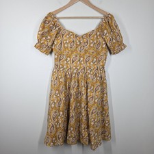 Janie  Jack Spruce Yellow Paisley Puff Sleeve Dress Cotton 18 Boho Cottage READ
