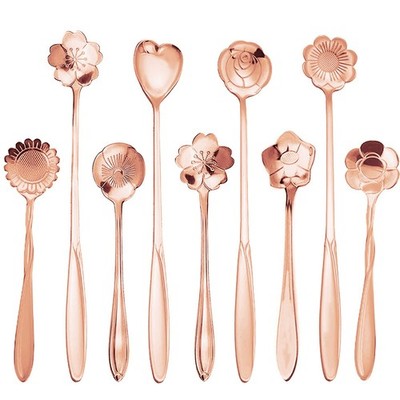 9 tlg Blumenlöffel Kaffee Teelöffel Set Edelstahl Teelöffel Rosegold 