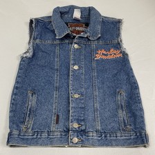Vintage Harley-Davidson Denim Vest Metal Logo Embroidered Youth M 12/14