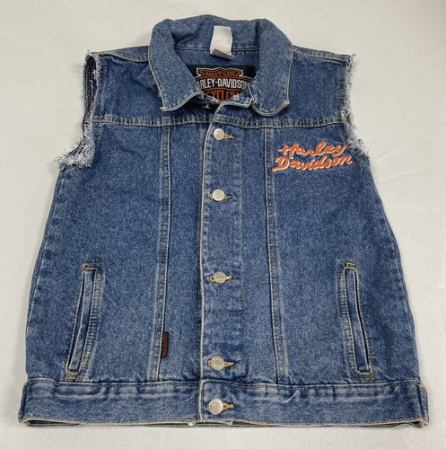 Vintage Harley-Davidson Denim Vest  Metal Logo Embroidered Youth M 12/14