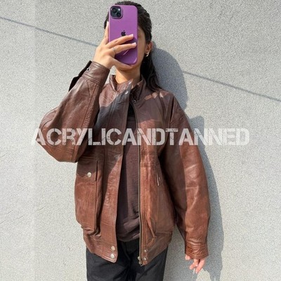 Braune Lederjacke Damen Oversize 90er Re