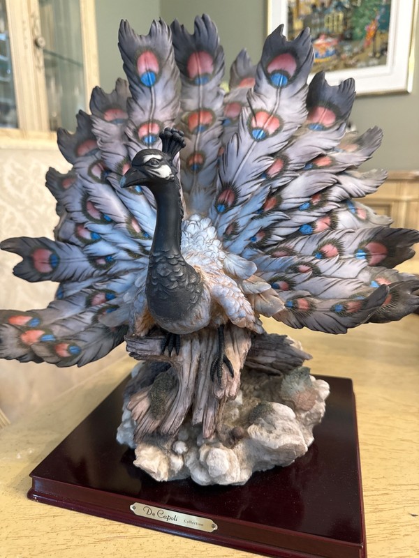 De Capoli Collection Peacock Resin Bird Sculpture Figurine Collectible Decor