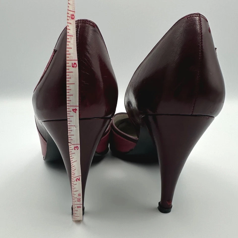 Vintage VAN ELI Pink Burgandy Leather Slip On Pointy Pumps Women Size 7Narrow - Image 4 of 4