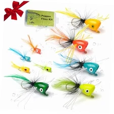 9 pcs Fly Fishing Popper Lures Kit, 2 Sizes Topwater Fishing Lures for Bass 