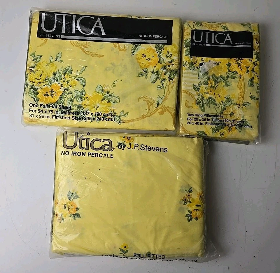Vtg 1979 Utica Limoges Yellow Full Fitted & Flat Sheets, Two King Pillowcases - Image 2 of 4