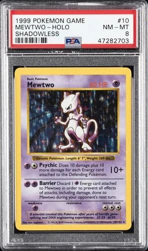 1999 POKEMON BASE SET SHADOWLESS #10 MEWTWO-HOLO PSA 8
