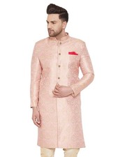 VASTRAMAY mens Vastramay Men's Pink Silk Blend Sherwani Only Top