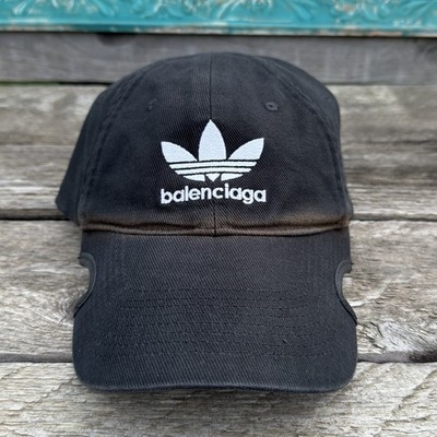 BALENCIAGA adidas ヴィンテージ加工 帽子 キャップブラック 2022 Balenciaga x Adidas 'Trefoil' Logo Cap, Men's Size L, Black