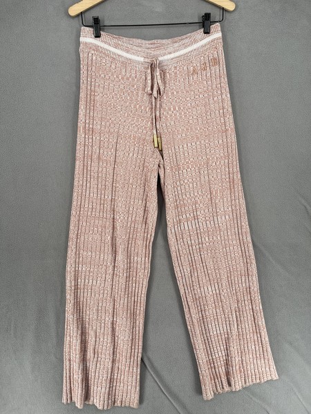 Aje Pants Womens Medium Pink Relaxed Wide Ribbed Knit Drawstring High Jogger