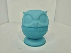 Vintage Fenton Blue Satin Glass Owl Fairy Lamp Art Glass Candle Holder 4”