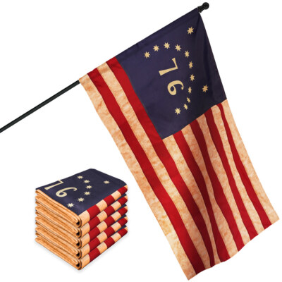 5 Pack: Bennington Tea-Stained Flag 1x1.5 Ft Pole Sleeve Embroidered 420D Poly