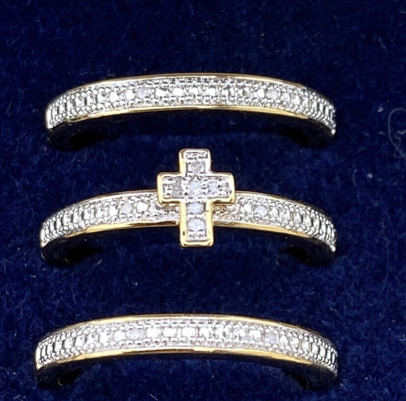 Danbury Mint stackable Diamond ring set Cross tri… - image 2