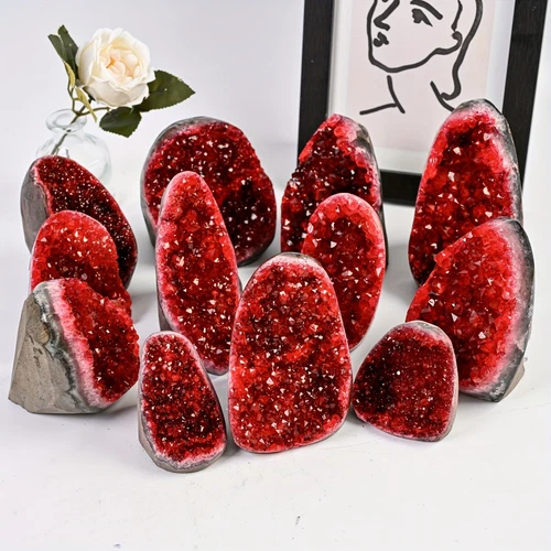 1PC Wine Red Geode Cluster with Display Stand Premium Crystal Home Office Decor - Picture 1 of 23