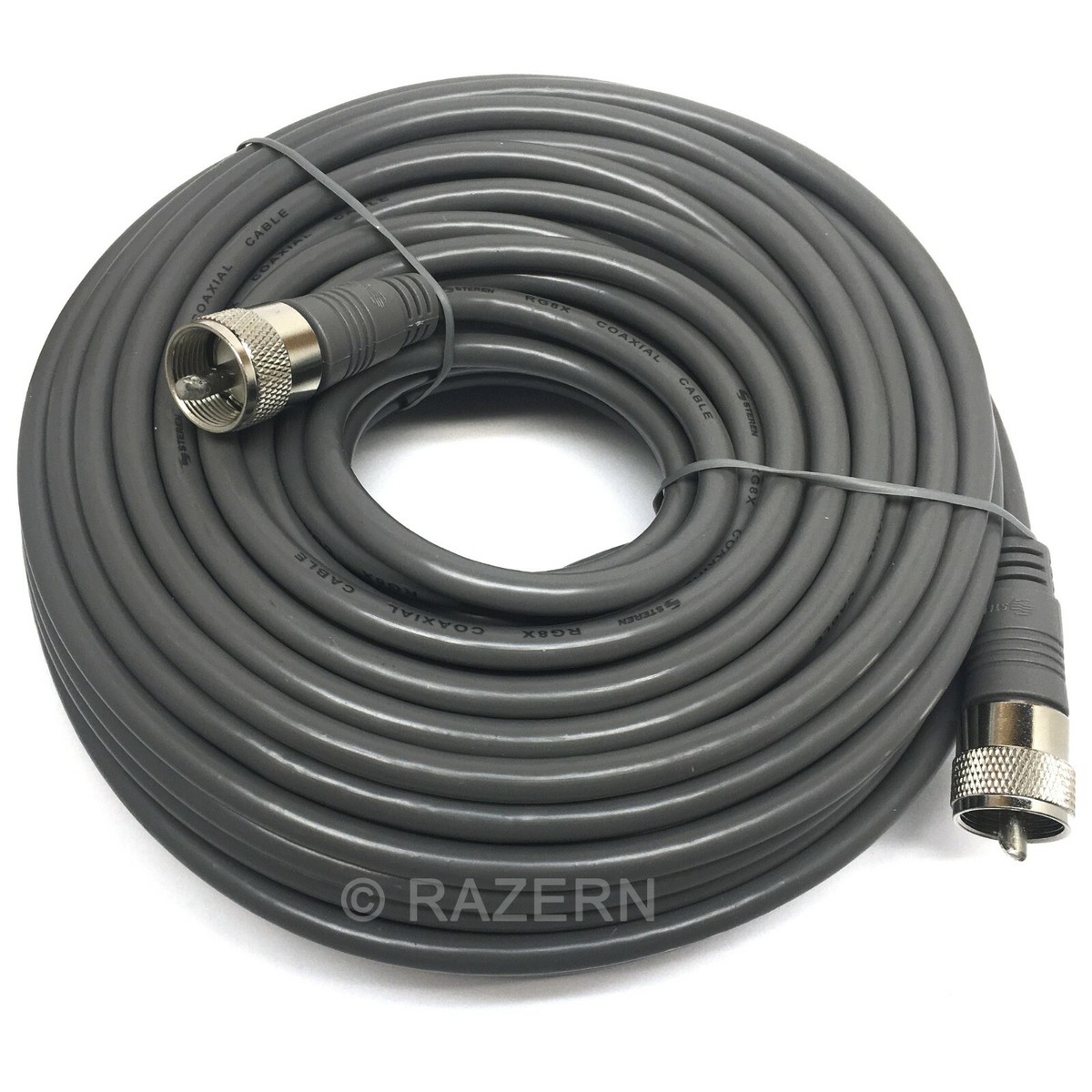 Cable Antena Coaxial RG8X De 75ft - Para Radio CB/Ham, Conectores PL-259, Color Gris