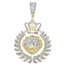 1.50 Ct Simulated Diamond 14K Yellow Gold Plated Lion Medallion Pendant 2.20"